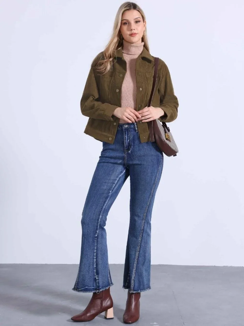 Casual Corduroy Shacket for Women - Long Sleeve Fall Jacket, Button Down